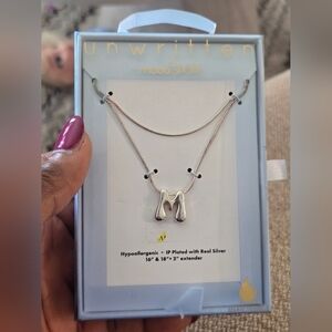 Unwritten Silver Initial Letter 'M' Name Necklace New